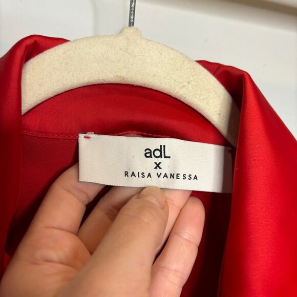 adL X Raisa Vanessa Red Satin Tie Waist Satin Mini Dress - Picture 7 of 12